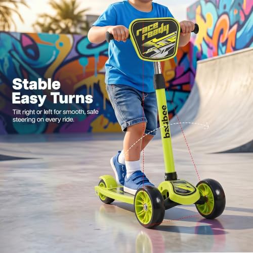 Image of Baybee Trickster Baby Kick Scooter for Kids | Foldable 3 Wheel Kids Scooter with 4 Height Adjustable & Foot Brake | Runner Scooters with Magic Board | Skate Scooter for 2+ Years Boy Girl (Green)