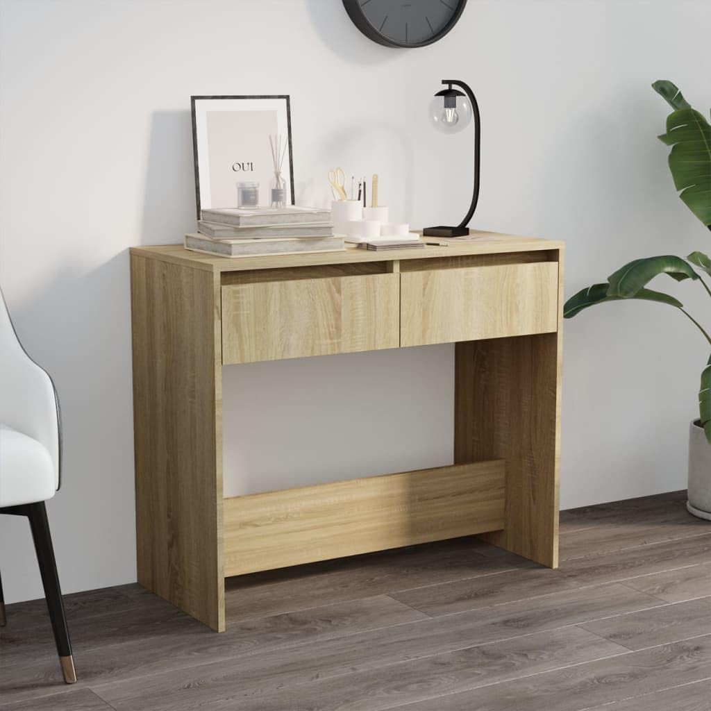 SXZenSpace Console Table 89x41x76.5 cm Sonoma Oak Engineered Wood with 2 Drawers Modern Hallway Sideboard for Living Room Bedroom Corridor