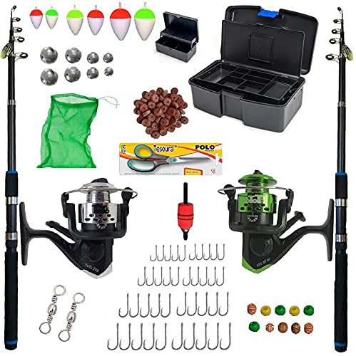 Kit De Pesca Completo 2 Varas Telescopica + Caixa, Molinete e Acessorios