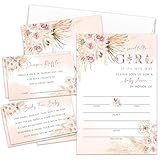 lamocho Boho Baby Shower Invites, Baby Shower Invitations For Girl, Diaper Raffle Tickets, Book Request Cards Fill in Blank (25 Pcs & Envelopes)/ Set-05