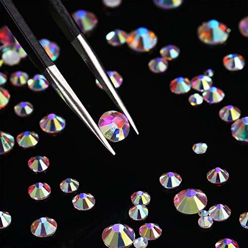 Crystals Nail Art Rhinestones Round Beads Flatback Glass Charms Gems Stones And 2 Pieces Tweezers With Storage Organizer Box, Ss3 6 10 12 16 20, 288 Pieces Each Size (3698 Pieces Crystal Ab) #TOP2