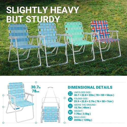 #WEJOY 2 Pack Folding Webbed Lawn Beach Chair,Heavy Duty Portable Chairs for Outside with Hard Arm,Carry Strap for Outdoor Camping Garden Concert Festival Picnic