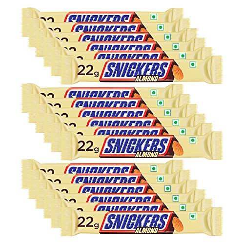 Image of Snickers Almond Filled Chocolate Bar | Loaded With Delicious & Nutritious Roasted Almonds And Rich Caramel | Premium Chocolate For Sharing | 22 G | Pack Of 24, 528 Gram