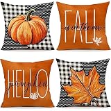 XZincer Funda de cojín decorativa para otoño, 45 x 45 cm, 4 unidades, algodón y lino, decoración de otoño, hoja de arce decorativa, bonito embalaje (naranja, 45 x 18 x 1 cm)