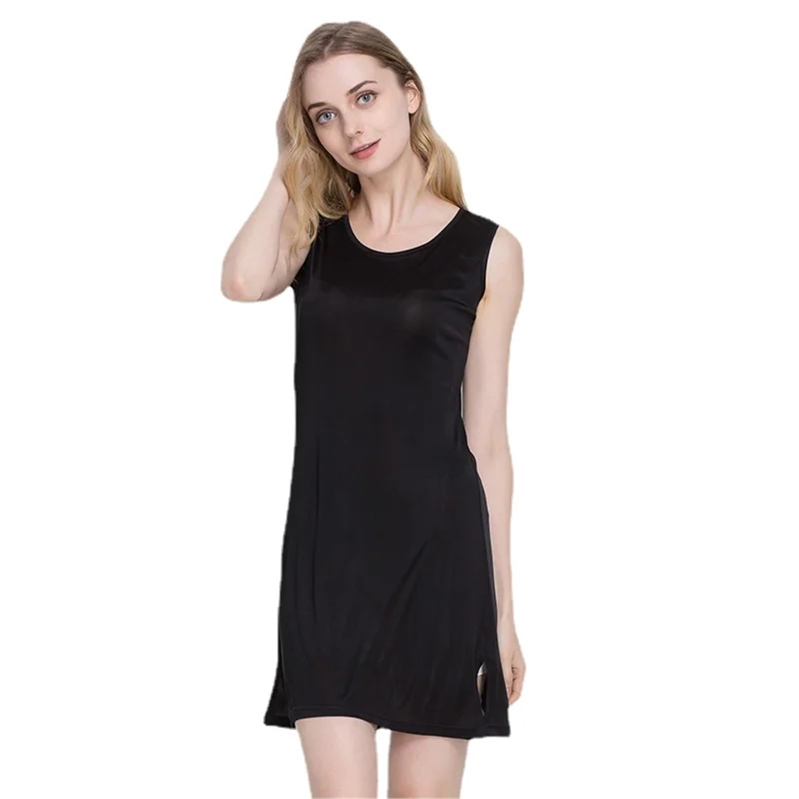 Camicia da Notte in Seta Vestaglie estive da Donna in Seta Lavorata a Maglia, con Scollo a V, Senza Maniche, comode e Traspiranti