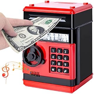 Piggy Banks for Kids, Money Coin Saving Box Electronic Lock, Auto Scroll Money Bank Password ATM, for 3-12 Years Old Boys Girls Saving Money, Best Gifts for Birthday Christmas (Red and Black)