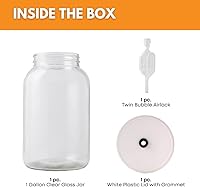 Vista 2 de FastRack Tarro de vidrio de boca ancha de 1 galón con tapa hermética y doble burbuja Airlock - Tarro de vidrio grande con tapa para fermentación