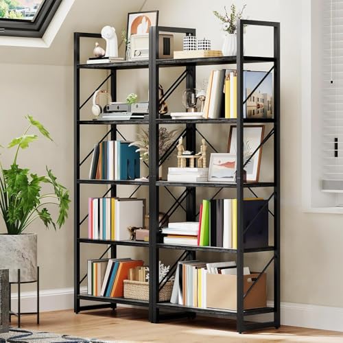 DWVO 5 Tier Bookshelf, Industrial Bookshelves Open Shelf Bookcase, Storage Shelves Organizer Display Rack for Bedroom,Living Room,Office,Kitchen, Charcoal Gray
