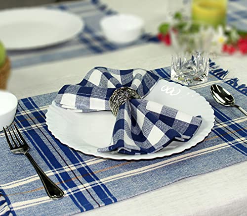 Cotton Craft Buffalo Plaid Cloth Napkins - Set Of 12 Pure Cotton Gingham Check Table Napkin - Everyday Harvest Fall Holiday Dinner Napkin - Soft Washable Reusable Napkin -Oversized 20X20 Navy Blue #TOP6