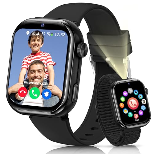 RUXINGX 4G Smartwatch Kinder mit GPS und Telefonanruf, Kinderuhr mit IP68 Wasserdicht, Zwei-Perspektiven, Voice Chat, Taschenlampe, Schulmodus, Schrittzähler, Wecker für Jungen Mädchen, Schwarz