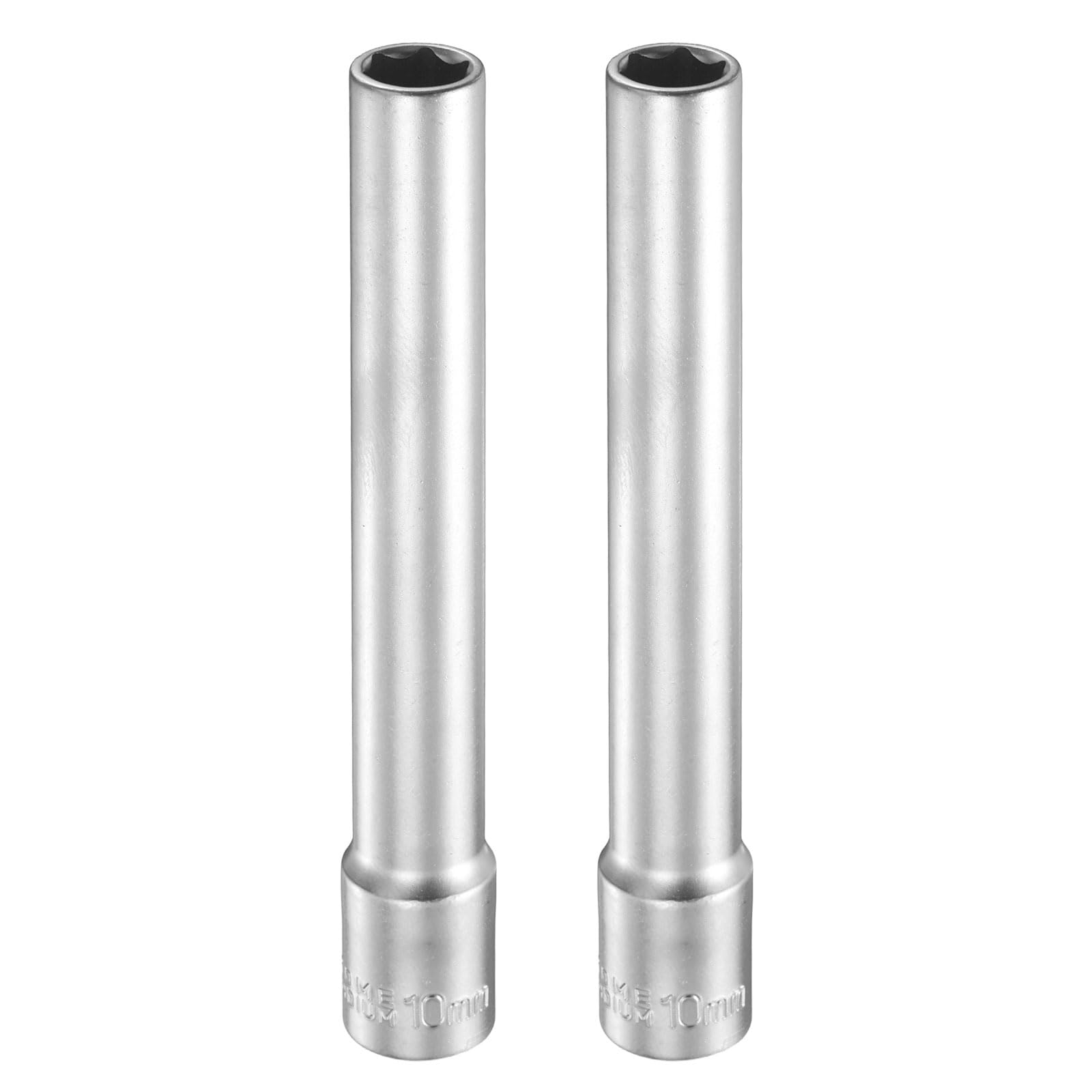 sourcing map 2pcs 6 Points Deep Socket 3/8" Drive 10mm Deep Metric CR-V Steel Polished Nickel Plating Flip Sleeve 120mm / 4.7" Extra Long Socket Tool for Home Auto Nuts Bolts Repair