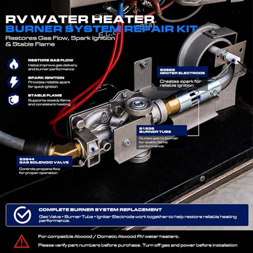 Image of RV Water Heater Burner System Repair Kit for Atwood 93844 Solenoid Gas Control Valve, 91638 Main Burner Tube, 93868 Igniter - Compatible with 6 /10 Gallon Tanks, GC10A-4E, G6A-8E /G6A-6E /G6A-4E, G10-3E
