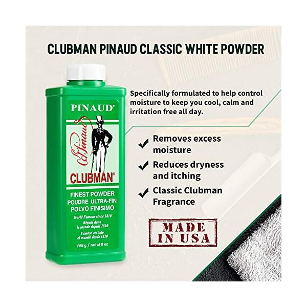 Pinaud-Clubman-Powder-9-oz-Pack-of-3 Clubman Pinaud Finest Powder, Classic White Powder for Men, Protection Against Sweat and Body Odor, 9 oz x 3 Packs
