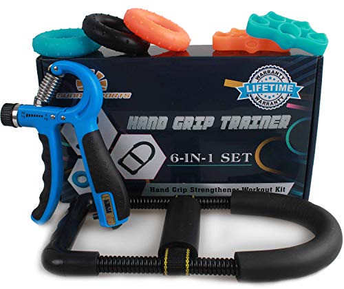 SUNERIA Hand Grip Strengthener (7 Pack) Forearm Grip Adjustable Resistance Hand Gripper with Wrist Strengthener, Finger Stretcher, Grip Ring Exerciser