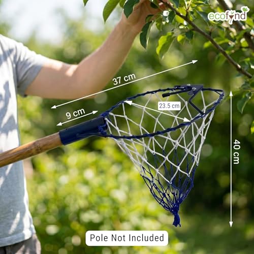 Image of ecofynd Fruit Picker Tool with Pole Attachment, Metal Frame & Nylon Net Basket for Mango, Apple, Lemon & Orange, Lightweight Fruit Harvester for Safe Fruit Picking from Trees, Garden & Farm(Dark Blue)