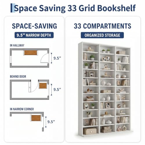 Image of Garvee 11 Tier Tall CD Display Cabinet, 33-Compartment Media Tower, White
