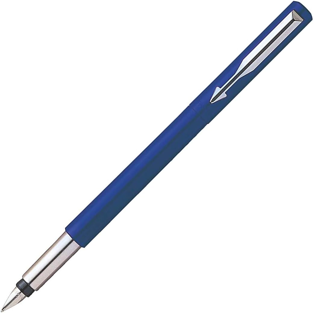 Parker S0282510 Vector Fountain Pen, Fine Nib, Gift Box - Blue with Stainless Steel Trim