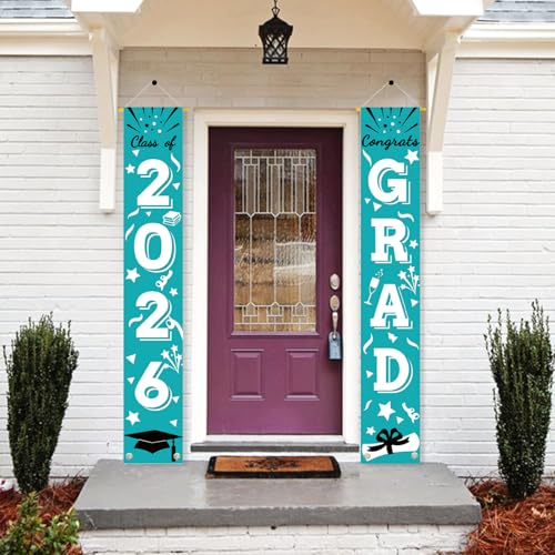 Image of Graduation Porch Banner Class Sign Congrats Grad Hanging Flags High School College University Party Decoration For Front Door Outdoor Teal