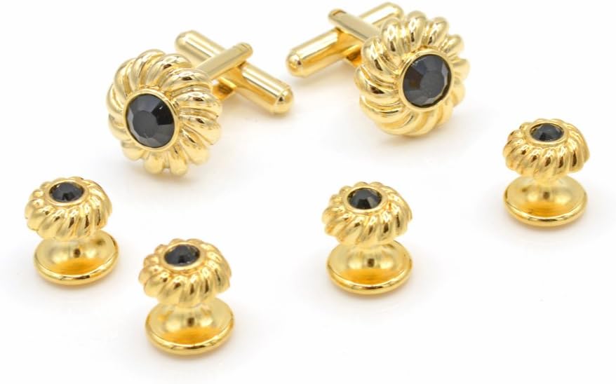 JJ Weston Black Crystal Tuxedo Cufflinks and Shirt Studs. Made in the USA