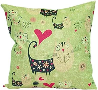 Amazon Co Jp クッションカバー かわいい イラスト ネコ グリーン アンティーク調タグ セット Kb 04 ホーム キッチン
