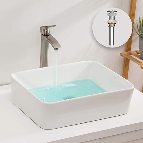 Amazon 洗面台 白陶器製 手洗いボウル 角形洗面器 ベッセル式 手洗器 排水金具付き 洗面ボール 洗面器