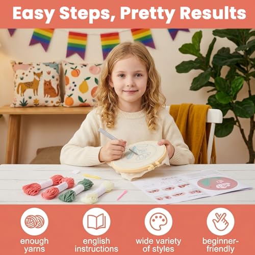 Image of PATPAT DIY Punch Needle Embroidery Kit, 8 Inch Floral Punch Needle Craft Set with Pre-Printed Fabric, Embroidery Hoop, Yarn & Punch Needle Tool, DIY Flower Tufting Starter Kit for Adults & Teens.