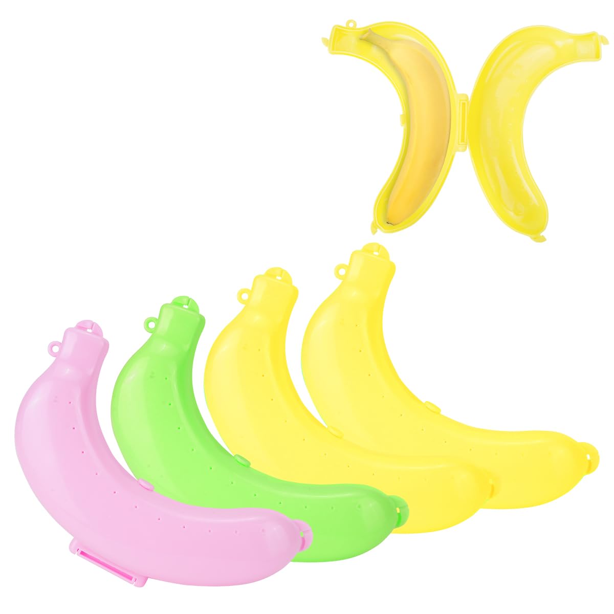 4Pcs Banana Case, Reusable Banana Container BPA-Free, Cute Banana Protector Storage Box Container for Lunch Fruit, Plastic Banana Keeper Holder for Outdoor Travel (Yellow, Pink)