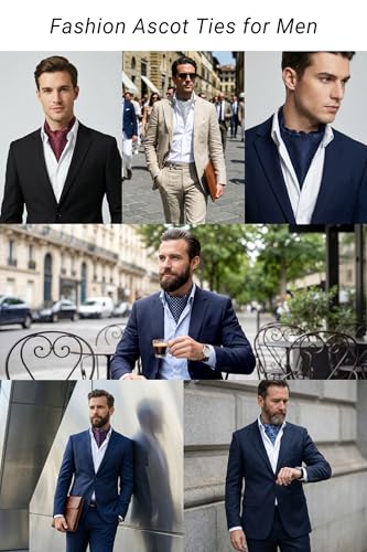 HISDERN Ascot Tie Mens Formal Purple Cravat Ties Floral Paisley Polka Dot Jacquard Self Ascots Cravat Scarf Wedding Party