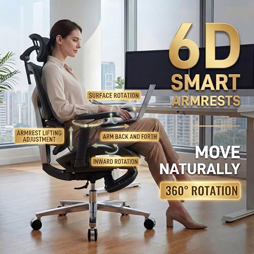 Image of Ergonomic Office Chair with Footrest & Massage Lumbar Support - Adjustable Seat Depth & Back Height Reclining Big and Tall 400LBS Mesh Chair, 4D Headrest & 6D Armrests, for Home Office /Gaming (Black)