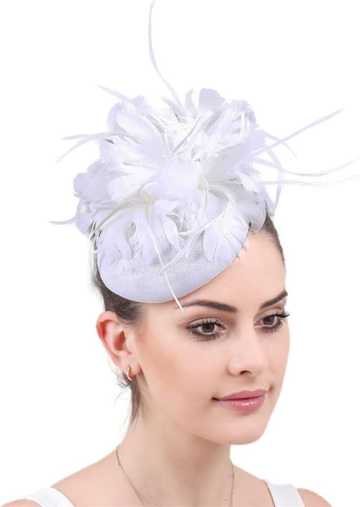 Woman White Hat Wedding Ceremony Fascinator Hats for Lady Elegant Cocktail Derby Cap Female