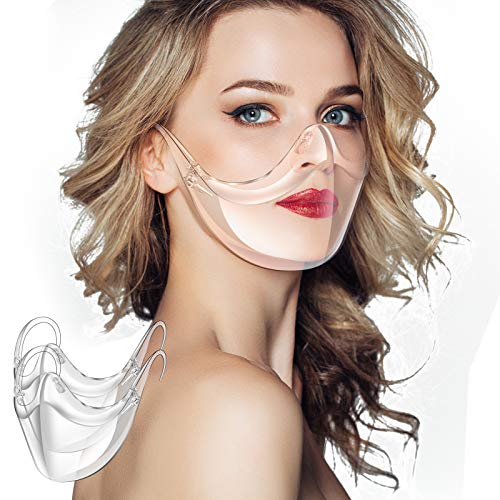 2 máscaras transparentes para o rosto, leves, antimanchas, duradouras, respiráveis, de expressão, de plástico, reutilizáveis e laváveis.
