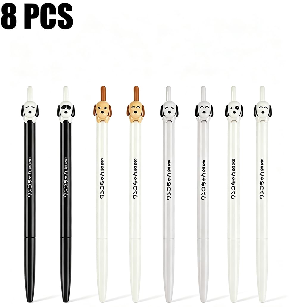 Gelschreiber, Motiv: schwarzer weißer Hund, 0,5 mm, Cartoon, niedliche Gelstifte, schwarze Tinte, Druckstift, Büro, Schreibwaren, Schule, Geschenke, Kawaii-Zubehör, 8 Stück