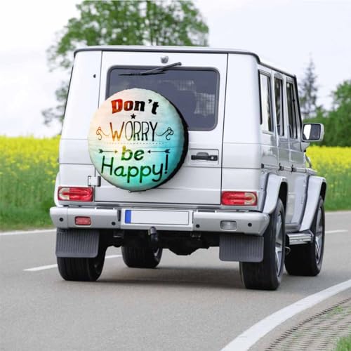 Image of Inspiring Spare Tire Cover for RV Trailer Don't Worry Be Happy Wheel Protectors Weatherproof Polyester Tire Case for All Cars SUV Camper Travel 15 inch, STC041