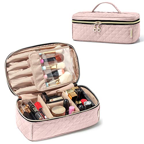 Teamoy Travel Makeup Brush Case, Makeup Train Organizer Bag with Handle for Makeup Brushes(up to 9-inch) and Essentials, Medium, Misty Rose(BAG ONLY)