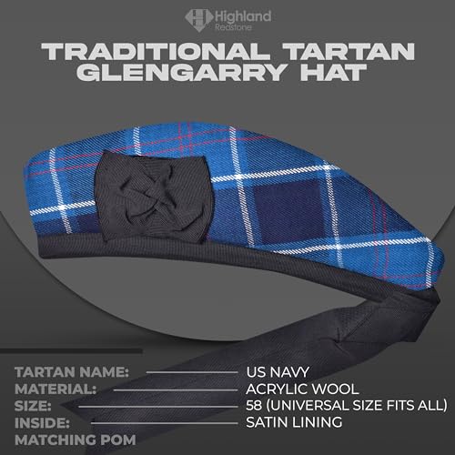 Image of Glengarry Cap-Traditional Scottish Hat, Acrylic Wool Tartan Glengarry hat, Kilts /Bagpipes Accessories