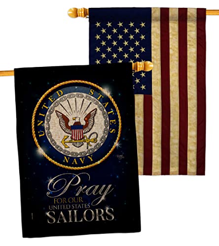 Breeze Decor Pray United Sailors Burlap House Flag-Pack Armed Forces Navy USN Seabee State American Military Veteran Retire Official Vintage Applique Banner Garden Yard Gift Double-Sided, Made in USA