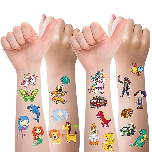 Habett Tattoos for Children 300+ Tattoo Stickers Temporary Set of Unicorn Dinosaur Space Pirate Animals for Gifts Rewarding Tattoos for Girls Boys Tattoo Birthday Parties