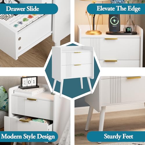Aenuert White Nightstand Modern Bedside Table with 2 Storage Drawer, Small Night Stand, Wooden Sofa Side Table for Bedroom,Study Room and Small Spaces