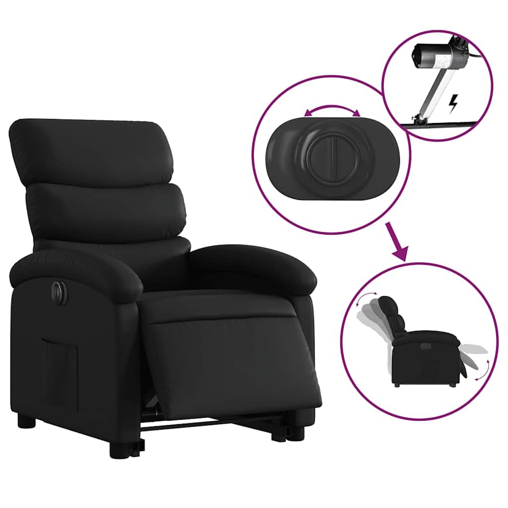 Fauteuil relax électrique en cuir synthétique noir réglable avec repose-pieds et dossier, rembourré ergonomique, avec accoudoir et poche latérale pour salon et bureau