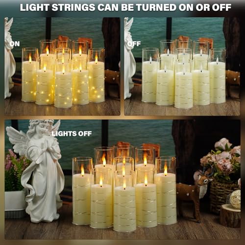 Image of Nimiko Flickering Flameless LED Candles,Battery Operated Candles 9 Pcs with Embedded Star String,Acrylic LED Pillar Candles with Remote,Suitable for Home Decoration to Create an Atmosphere (Ivory)
