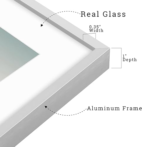 Vista 245 de Frametory - Colección de marcos de metal para fotos, marco de aluminio para fotos con alfombrilla de color marfil y cristal real Dorado