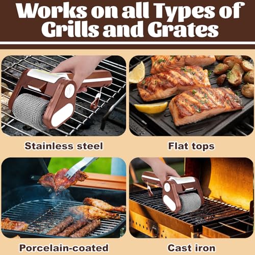 Vibbang Elektrischer Grillreiniger Borstenfrei, Kabellose BBQ Powerbürste, 304 Edelstahl Barbecue Reiniger, Kabellos Wiederaufladbar Abnehmbarer 350 U/min Küchenhelfer Für Draußen