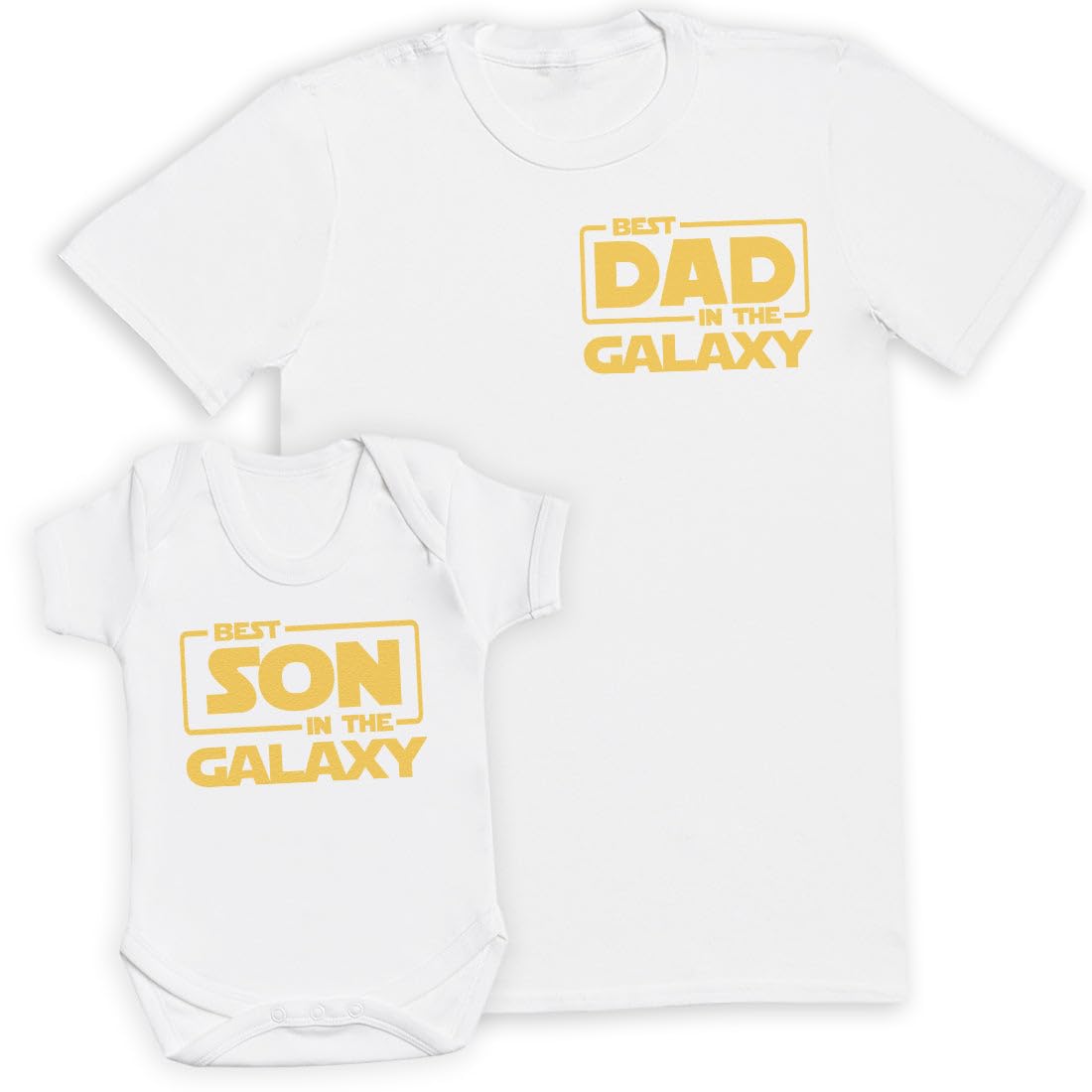Best Son in The Galaxy Father & Baby Matching Set - Gift for Daddy Him Dad in White