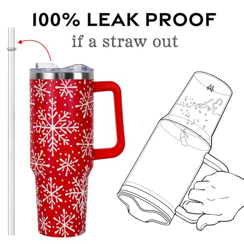 Zbnisiw Christmas Tumbler with Handle and Straw Lid 40 oz,Cute Christmas Gifts for Women Red Snowflakes Vacuum Insulated Leak Proof Tumbler,Winter Holiday Accessories Stainless Steel Coffee Cup Mug by Zbnisiw - Used condition - Image 4