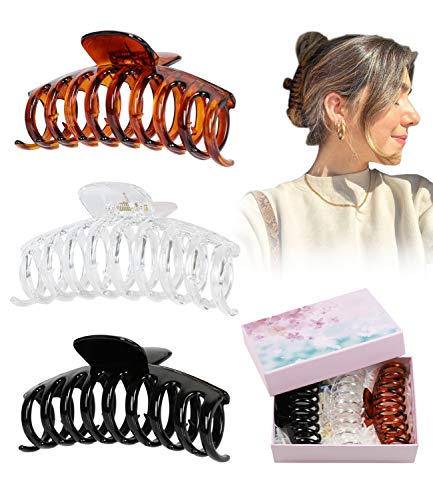 DAYAMY Large Hair Clips for Women, 4.3 Inch Big Plastic Hair Clips Jaw for Girls NonSlip Strong Hold Hair Acessories for Thick Long Hair (Clear Banana Hair Claw Clips)