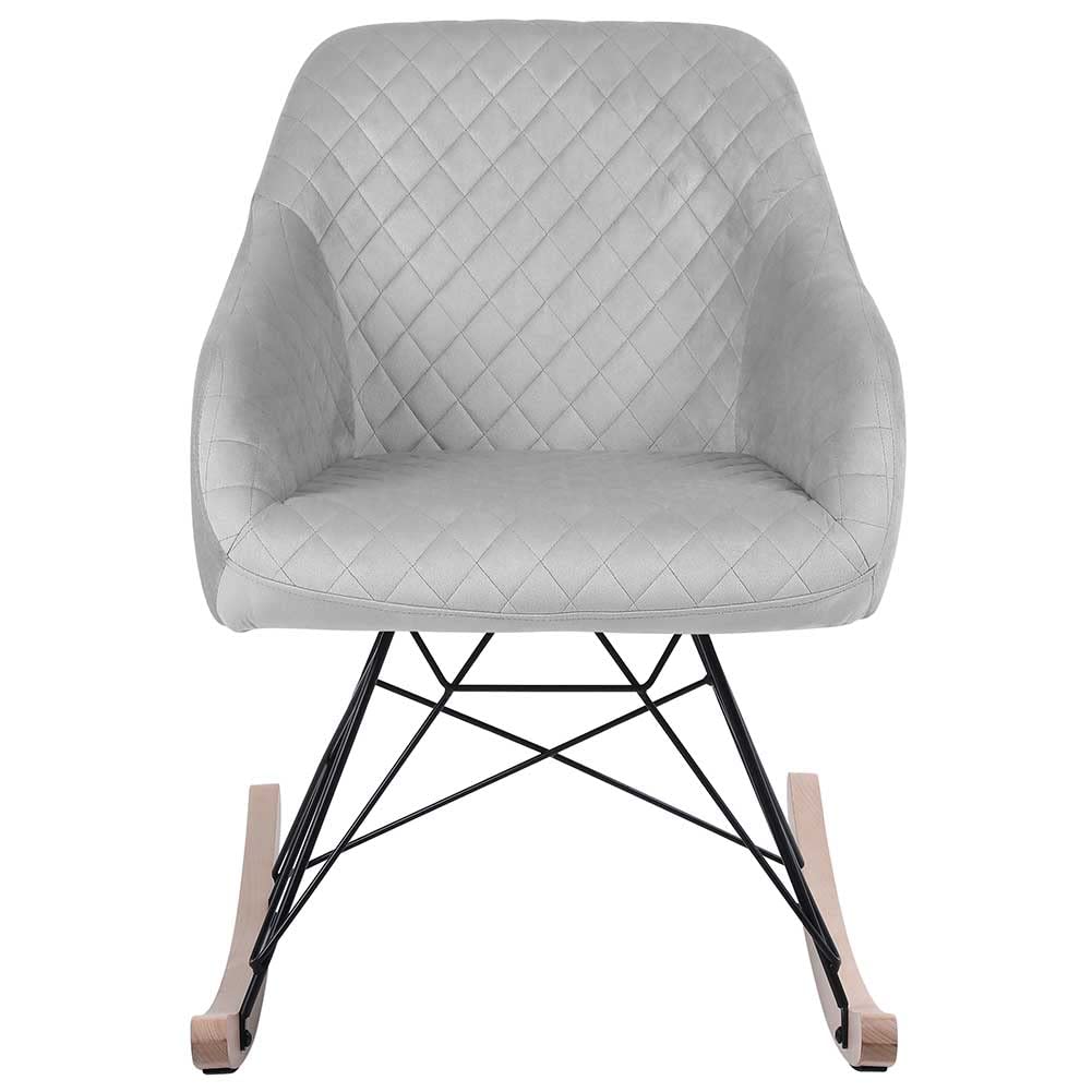 BAKAJI Poltrona Sedia a Dondolo Relax Casa Rivestimento in Tessuto Struttura Legno Imbottita Piedi in Metallo Base Dondolante Legno Dimensione 75 x 58 x 80 cm Design Moderno Scandinavo (Grey)