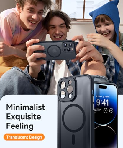 Image of CANSHN Magnetic Compatible with iPhone 14 Pro Case, Upgraded [Full Camera Protection] [Compatible with Magsafe] [Translucent Matte] Shockproof Protective Phone Case Cover 6.1 Inch - Black