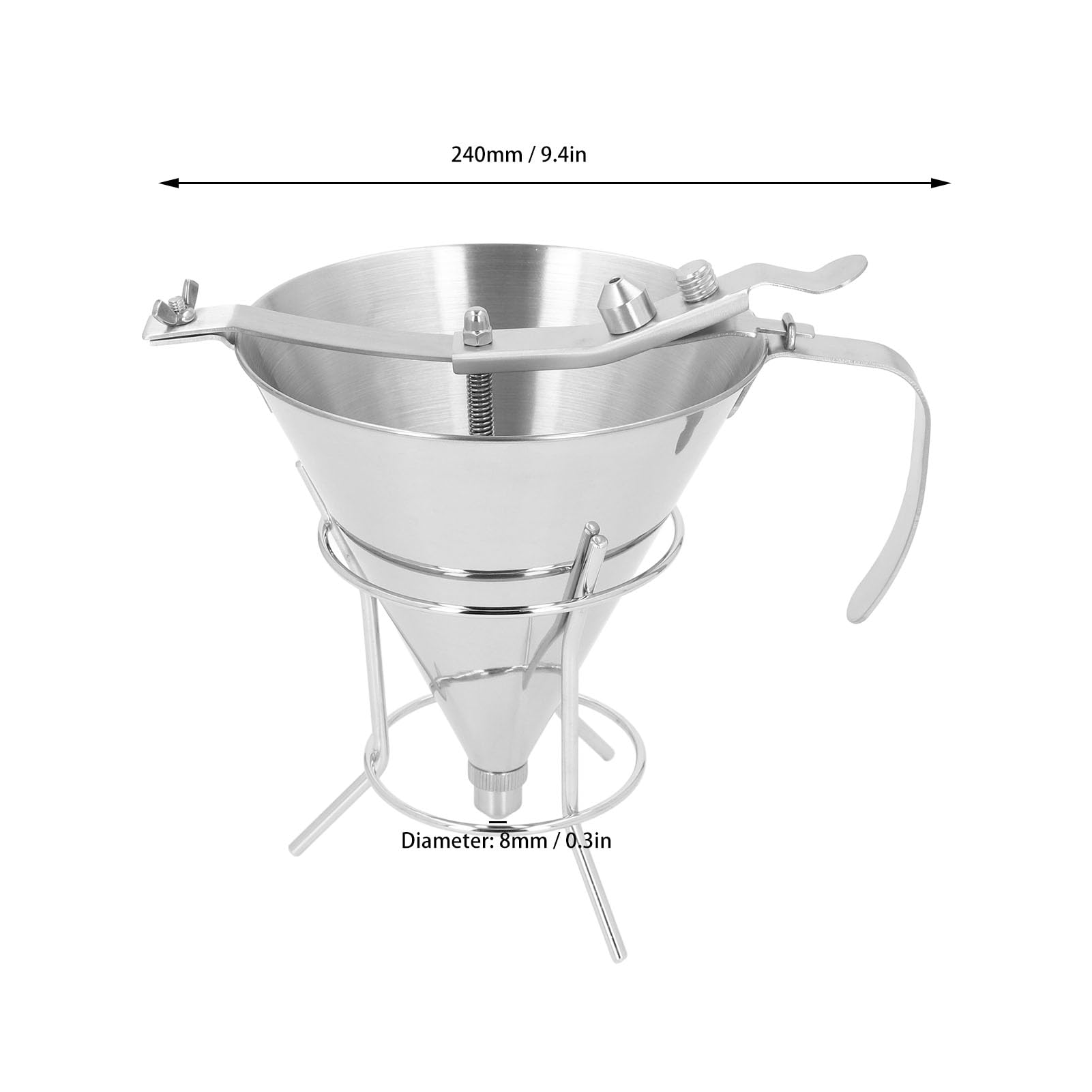 Dispenser per pancake in acciaio inossidabile Imbuto da kucina a pistone Imbuto per dolciumi con supporto Utensile da forno per cupcake, waffle, preparati per muffin, crepes,