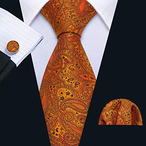 Image of Barry.Wang Paisley Tie Fashion Set Hanky Cufflinks Neckties for Men Woven Silk
