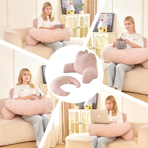 PAJEO 19" Reading Pillow for Bed,U Shaped Arm & Elbow Support,Pink Corduroy by PAJEO - Image 5
